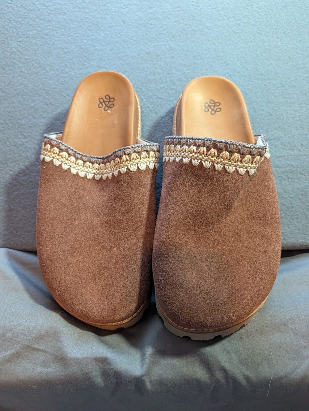 The Sak Women’s Size 10 Brown Suede Crochet Trim Mule Clogs Slip On Shoes